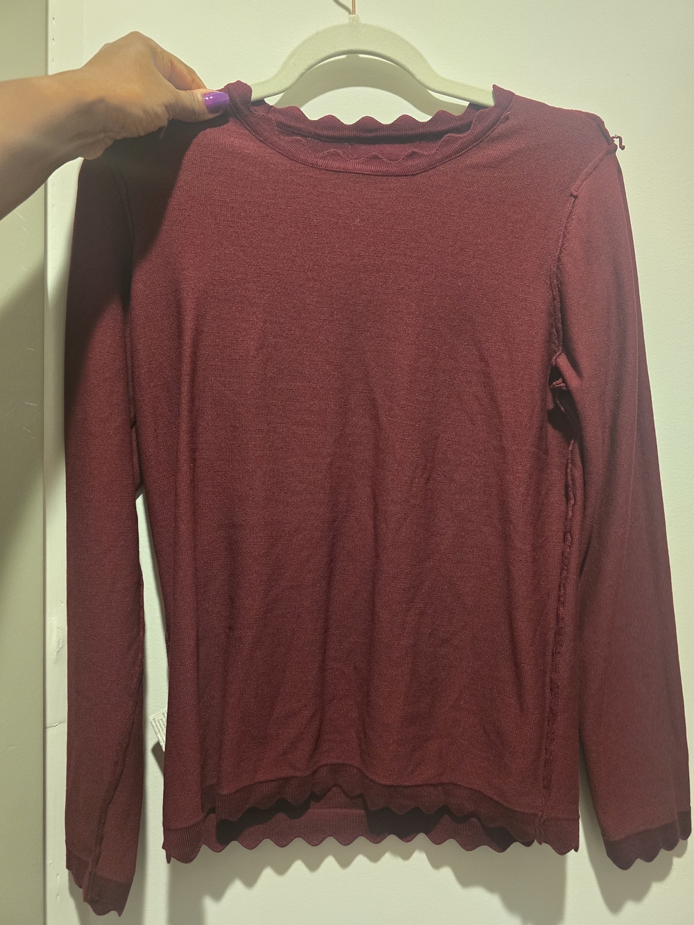 Grace Karin Long Sleeve Scallop Edge Top - Wine